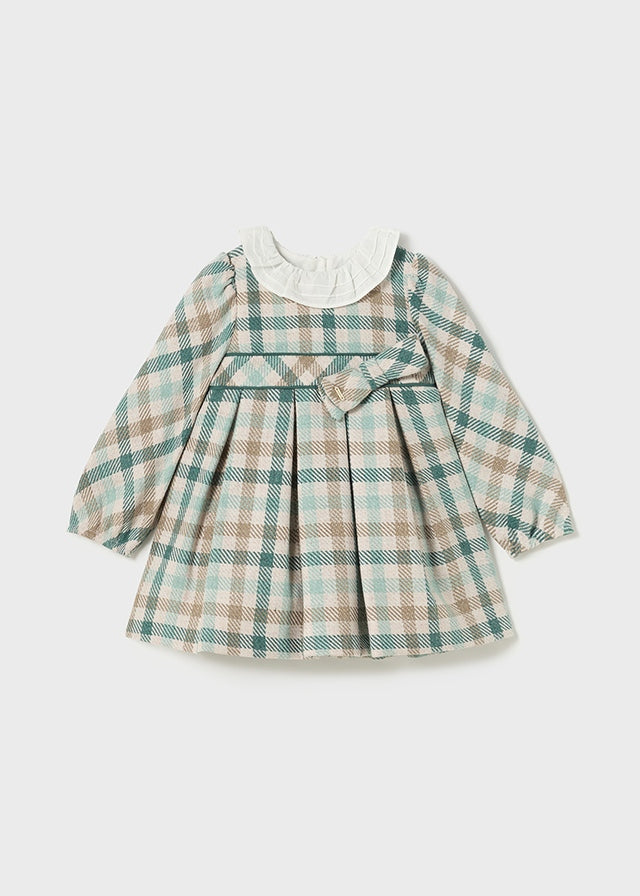 Mayoral Baby Girl Green And Cream Plaited Dress 